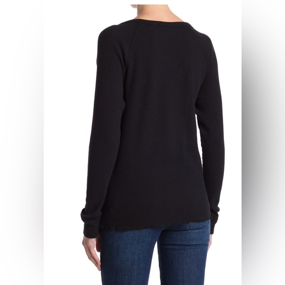 James Perse Long Raglan Sleeve Thermal Top in Black Size 0 - Picture 2 of 7